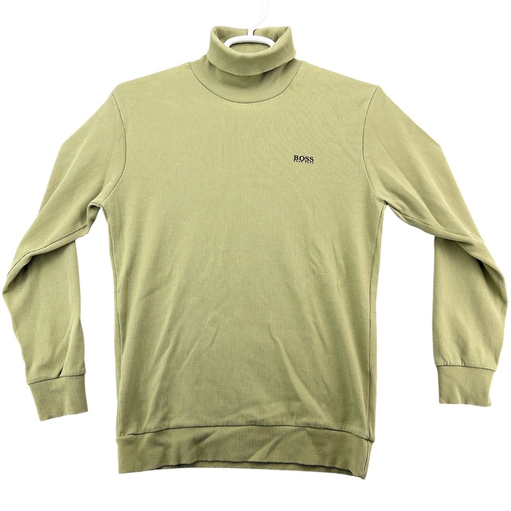 Hugo Boss Mens XL Turtleneck Sweater Olive Green Ribbed Long Sleeve Cotton Blend